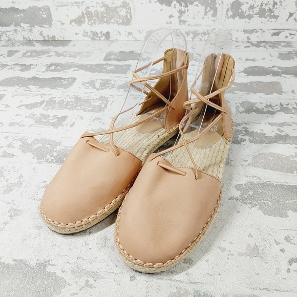 NEW Eileen Fisher Tan Leather Lace Up Back Zip Closed Toe Espadrilles V473 - Picture 2 of 11